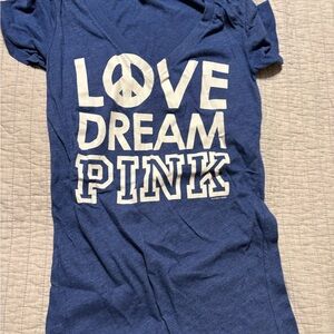 PINK—Blue Graphic Tee with White Text